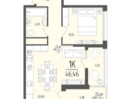 Продается 1-комнатная квартира  Клубный дом «Император», 46.46  м&sup2;, 13242000 рублей