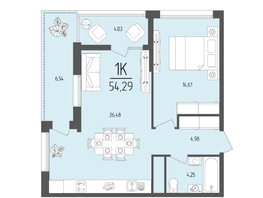Продается 1-комнатная квартира  Клубный дом «Император», 54.29  м&sup2;, 23074000 рублей
