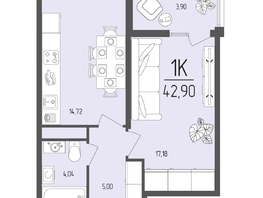 Продается 1-комнатная квартира  Клубный дом «Император», 42.9  м&sup2;, 12141000 рублей